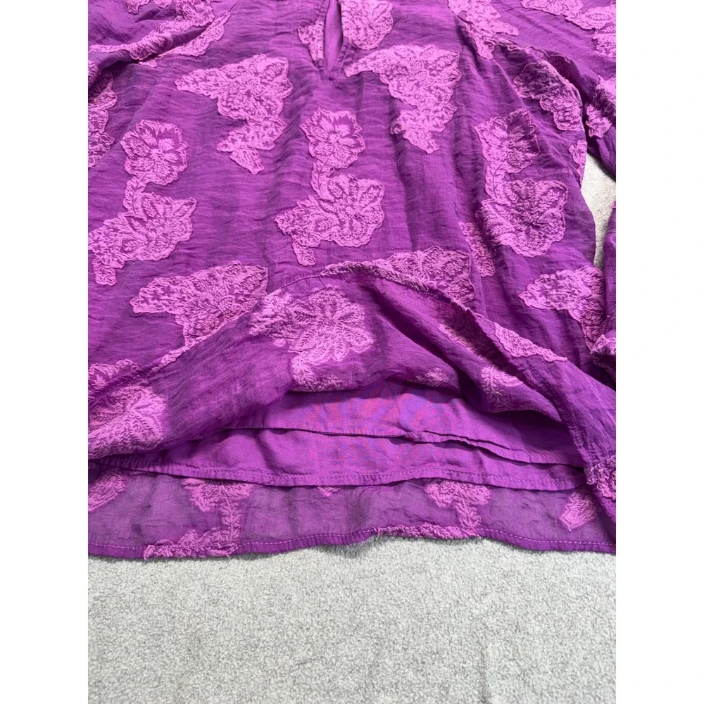 Loft Blouse Womens Small‎ Purple Floral Embroidered Peasant Boho Long Sleeve Top